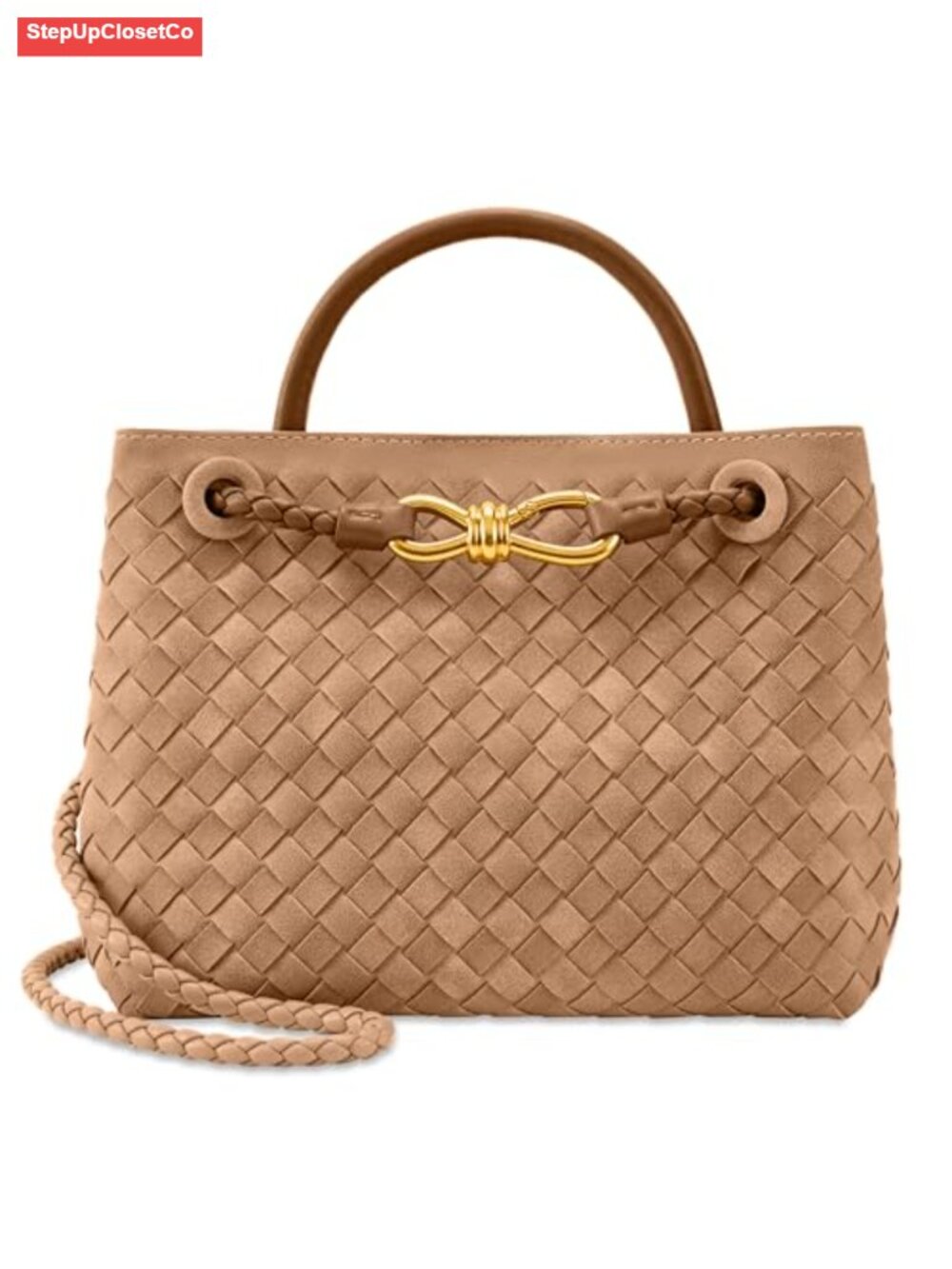 Woven Faux Leather Top Handle Tote Handbag Women Shoulder Purses